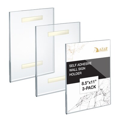 Azar Displays Adhesive Acrylic Wall Sign Holder Frame, 8.5 x 11, Vertical, 3/Pack (122021-3PK)