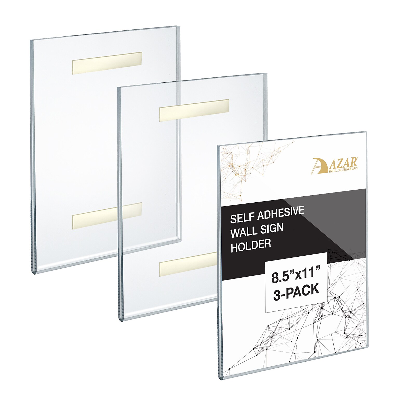Azar Displays Adhesive Acrylic Wall Sign Holder Frame, 8.5 x 11, Vertical, 3/Pack (122021-3PK)