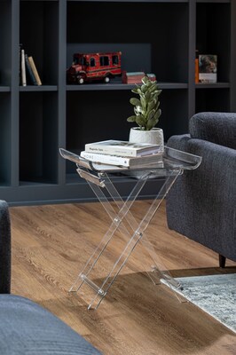 Designstyles Luxurious Acrylic Foldable Tray Side Table, Curved Top, Clear (DST-AFTST)