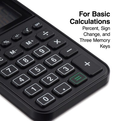 8-Digit Solar and Battery Basic Pocket Calculator, Black (ST130-CC)