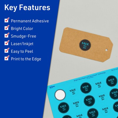 Avery Printable Burst Multipurpose Labels, 1, Bright Blue, 3840/Box (94606)