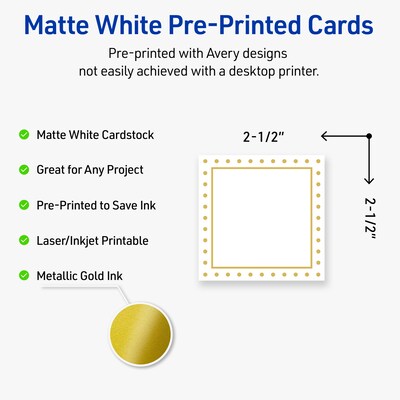 Avery Gold Border with Gold Dots Matte Blank Card, White, 90/Pack (S00-DJ4)