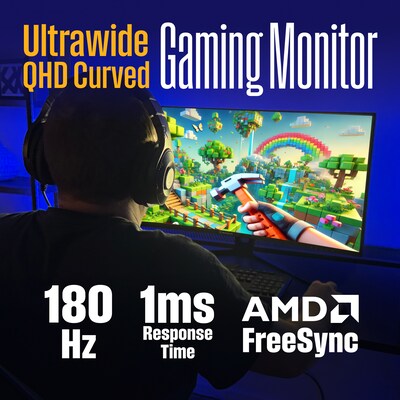 Westinghouse Ultrawide 34 Curved WQHD 180Hz LED AMD FreeSync Gaming Monitor, Built-In Speaker, Black (WC34BX6250)