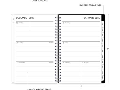 2025 Blue Sky Analeis 5" x 8" Weekly & Monthly Planner, Plastic Cover, White/Black (100003-25)