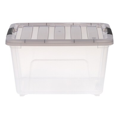 Iris 32 Quart Stack and Pull Latching Plastic Storage Bin, Clear (500207)