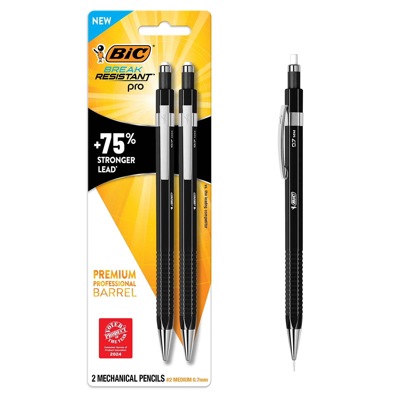 BIC Break Resistant Pro Mechanical Pencil, #2 Hard Lead, 2/Pack (MVR7P2-BLK)