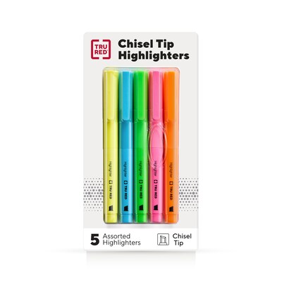 TRU RED™ Pocket Stick Highlighter with Grip, Chisel Tip, Assorted, 5/Pack (TR54584)