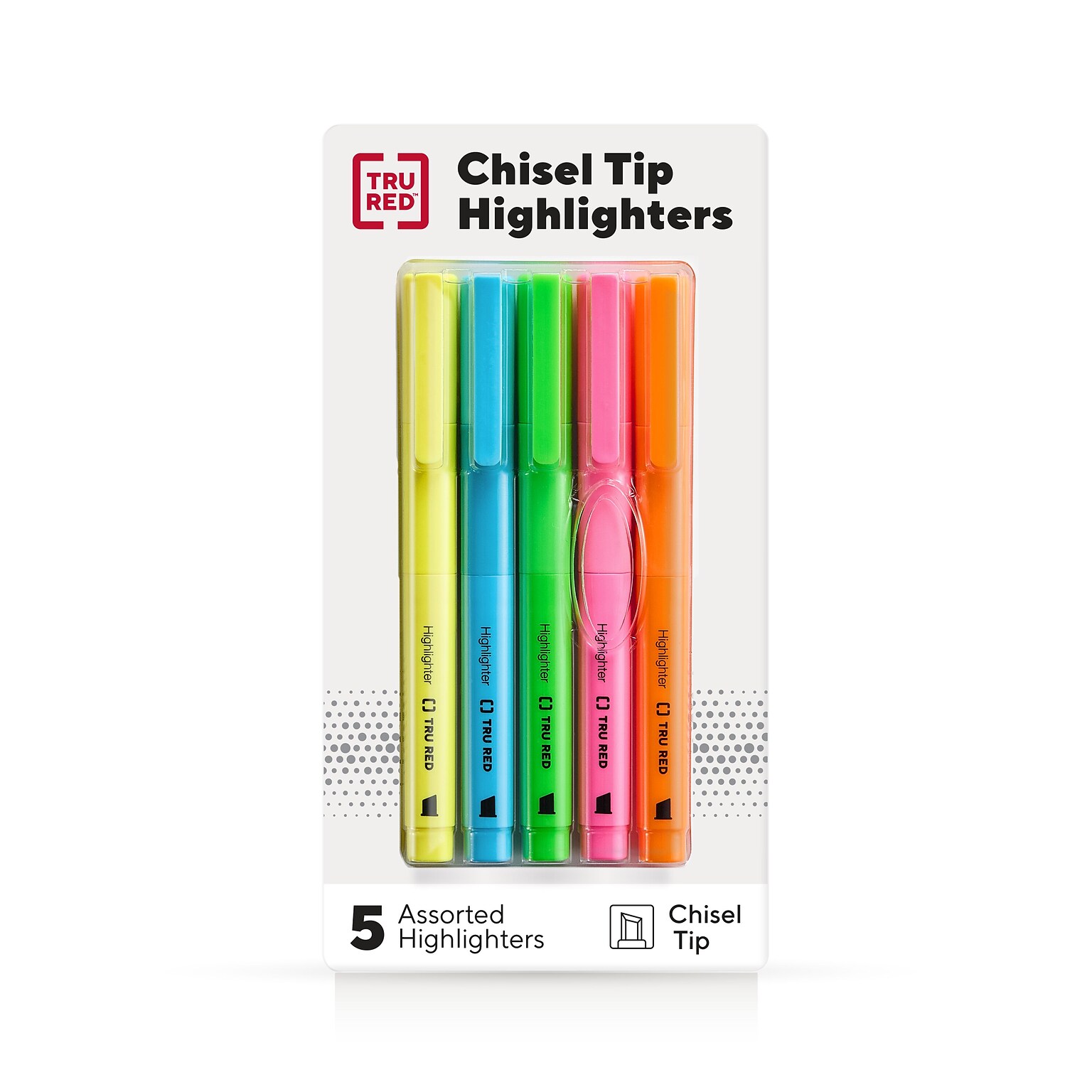 TRU RED™ Pocket Highlighter with Grip, Chisel Tip, Assorted, 5/Pack (TR54584)