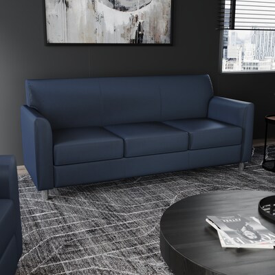 Flash Furniture Hercules Diplomat LeatherSoft Sofa, Navy/Chrome Legs (BT8273NVYCHR)