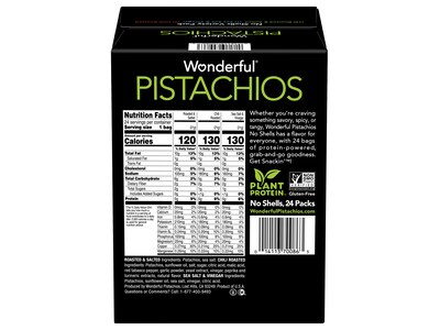 Wonderful Pistachios Variety Pack, No Shells, 0.75 oz., 24 Bags/Box (070146A29V)