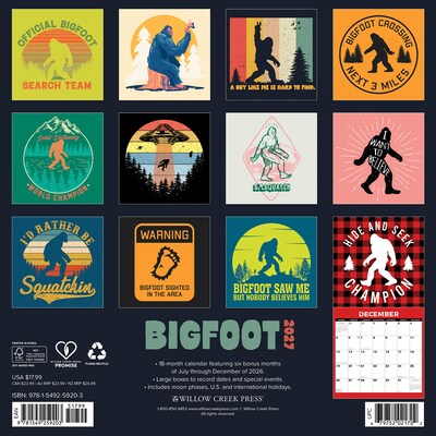 2027 Willow Creek Bigfoot 12 x 12 Monthly Wall Calendar, Assorted Colors (59203)