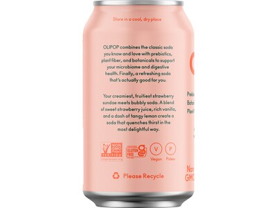 Olipop Prebiotic Strawberry Vanilla Soda, 12 fl. oz., 12 Cans/Case (ICO70291)