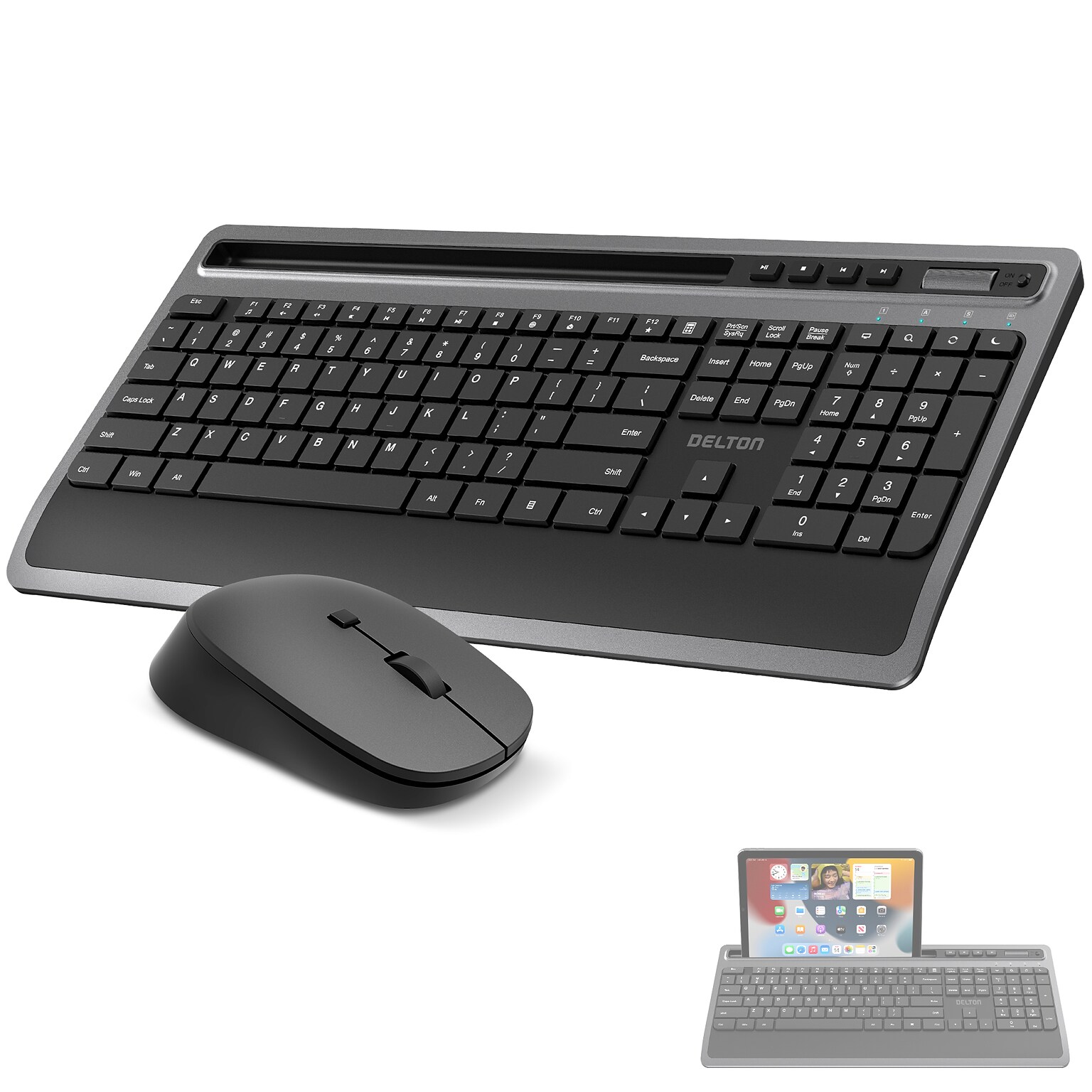 Delton T42 Wireless Keyboard with Tablet Holder and M42 Optical Mouse Combo, Black (DKBMT42-WB)