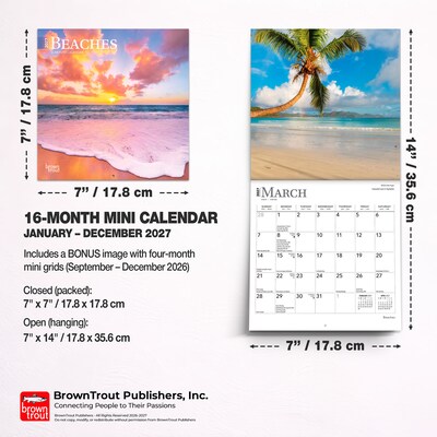 2027 BrownTrout Beaches 7" x 7" Monthly Wall Calendar, Assorted Colors (9798330709670)