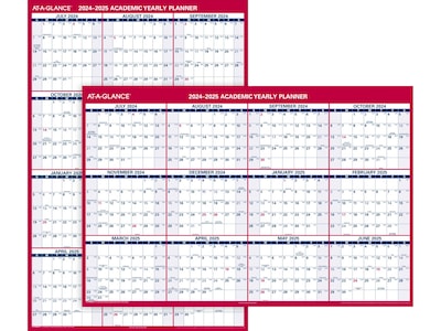 2024-2025 AT-A-GLANCE 48" x 32" Academic Yearly Wet-Erase Wall Calendar, Reversible, White/Red (PM36AP-28-25)