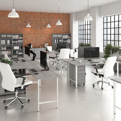 Bush Business Furniture Hustle 60"W L Shaped Computer Desk with 3 Drawer Mobile File Cabinet, Platinum Gray (HUS006PG)