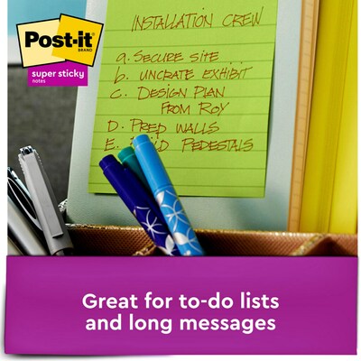 Post-it Recycled Super Sticky Notes, 4" x 4", Oasis Collection, Lined, 90 Sheets/Pad, 6 Pads/Pack (675-6SST)