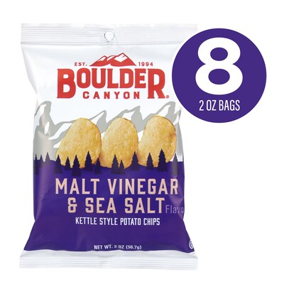 Boulder Canyon Malt Vinegar & Sea Salt Potato Chips, 2 oz., 8/Box (220-02560)