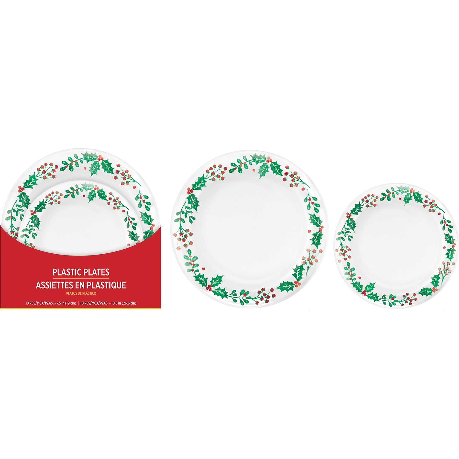 Amscan White Holly Christmas Plates, Multicolor, 20/Pack (431487)