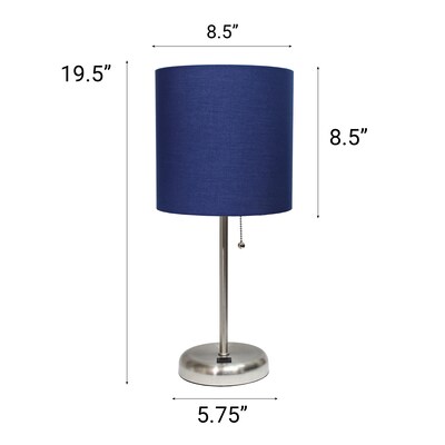 Creekwood Home Oslo Duo 19.5" LED Table Lamp with USB Port, Brushed Steel/Navy Blue Shade, 2/Set (CWT-2012-NV-2PK)