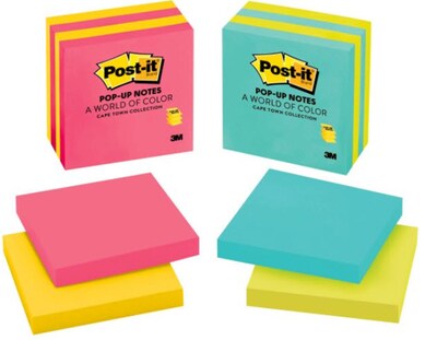Post-it® Dispenser Pop-up Notes, 3 in x 3 in, Assorted Colors, 4 Pads/Pack
