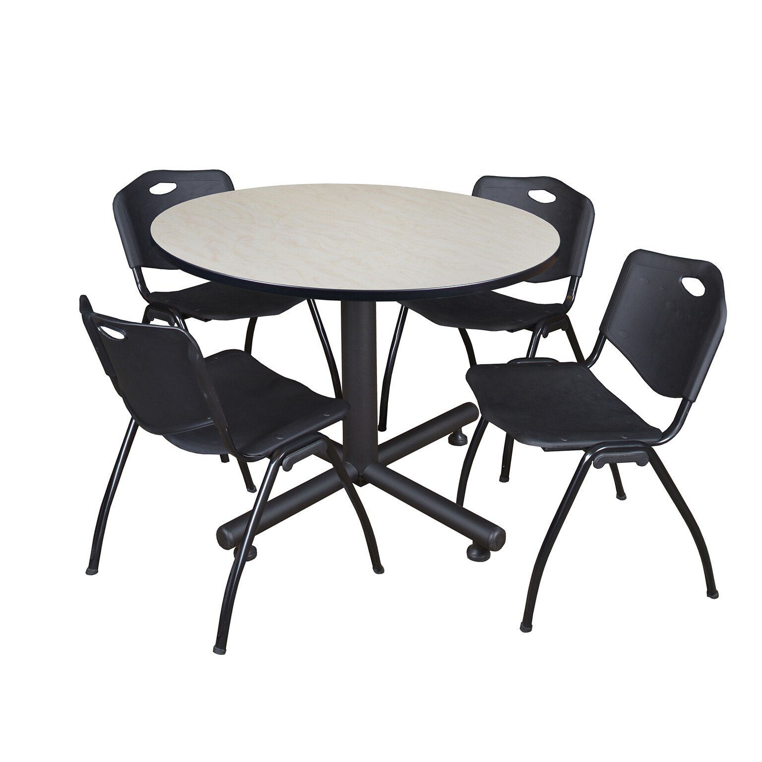 Regency 48 Round Laminate Maple & Kobe Base Table With 4 M Stacker Chairs, Black (TKB48RNDPL47BK)