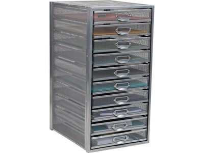 Mind Reader 10-Compartment Metal Mesh File Storage Drawers, Silver (10CABMESH-SIL)