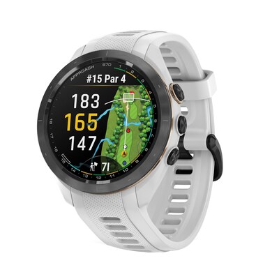 Garmin Approach S70 Golf Smartwatch, GPS, 42mm, Black Ceramic Bezel, White Silicone Band (010-02746-00)