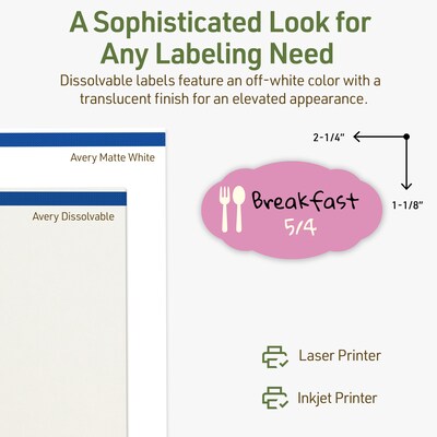 Avery Dissolvable Decorative Edge Multipurpose Labels, 1-1/8" x 2-1/4", Off-white, 210/Pack (94061)