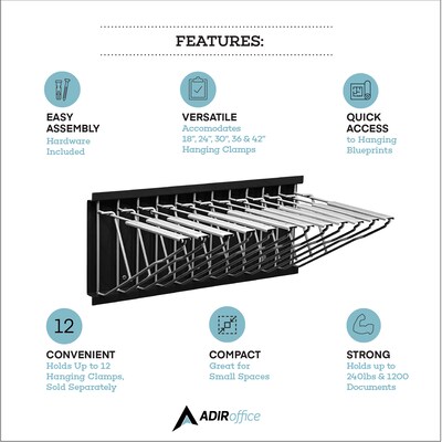AdirOffice Steel Hanging Wall File, For Blueprint & Large-Format Files, Black (617-BLK-KIT1)