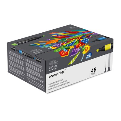 Winsor & Newton Promarker Dual-Tip Alcohol Based Marker, Essential Collection, 48/Pack (WNX0290067)