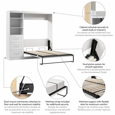 Bestar Pur Space-Saving Murphy Bed and Shelving Unit with Drawers, White (26868-17)