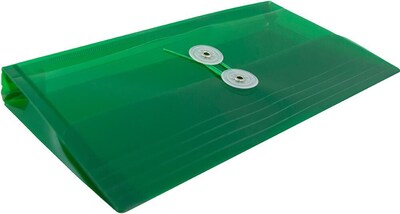 JAM Paper Premium Plastic Filing Envelope with Button & String Closure, Green, 3/Pack (921B1GRX3)