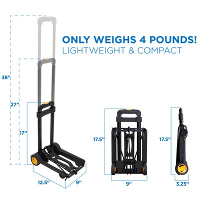 Mount-It! Folding Luggage Cart and Dolly, Holds Up to 77 lbs. Capacity, Black/Yellow (MI-912)