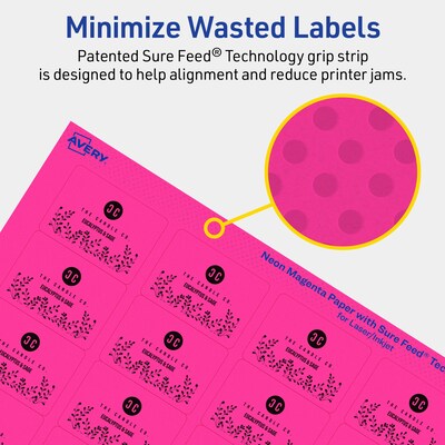 Avery Laser/Inkjet Rectangle Multipurpose Labels, 1.25" x 1.75", Neon Magenta, 2560/Box (94226)