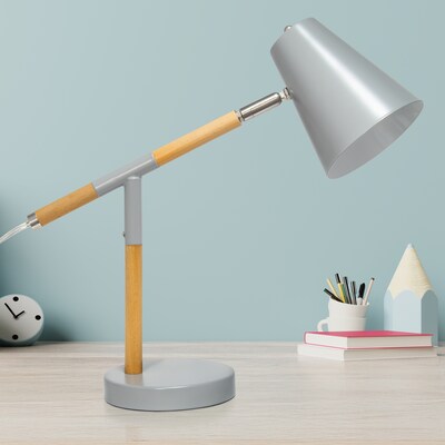 Creekwood Home Nordic LED Desk Lamp, 15.5", Matte Gray/Wood (CWD-1020-GY)
