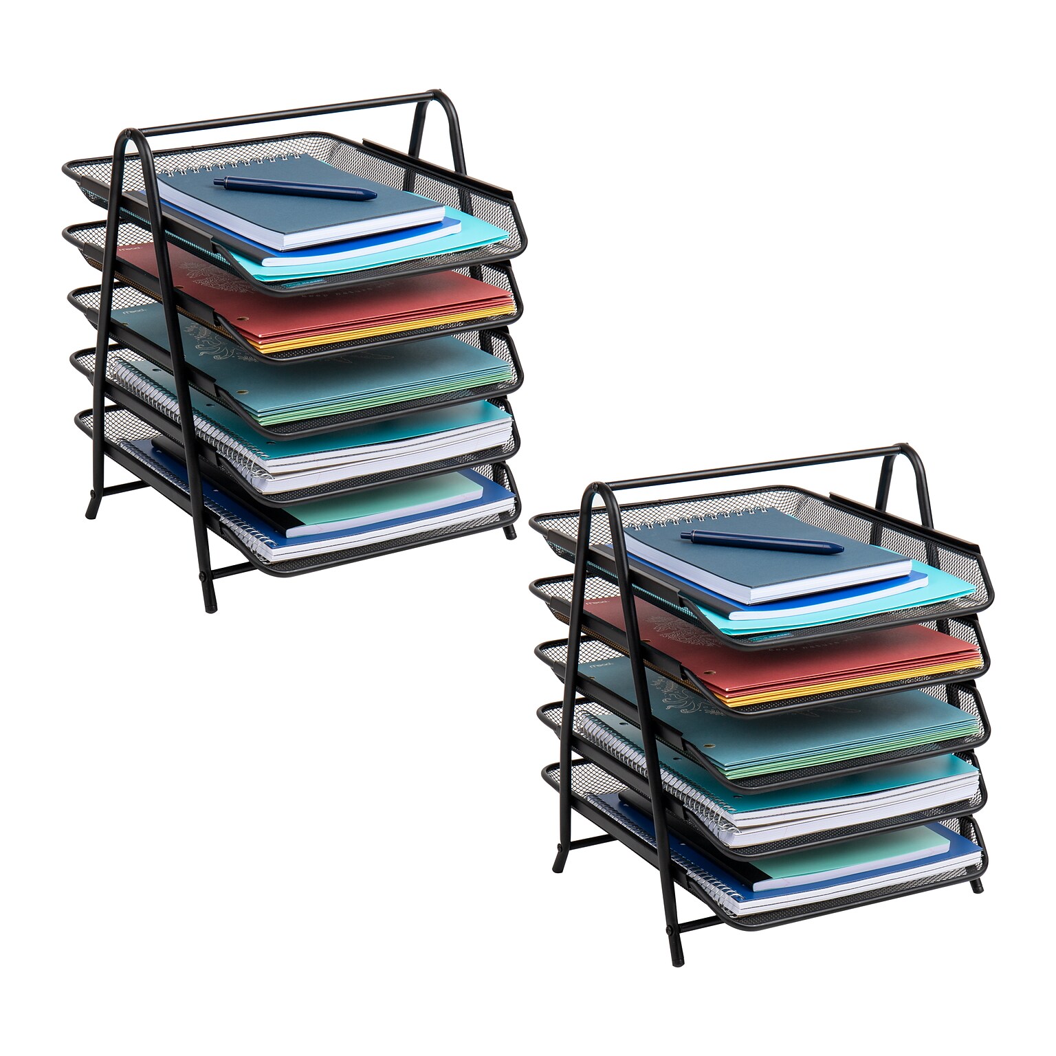 Mind Reader Metal 5-Tier Stackable Paper Desk Tray Organizer, Black, 2/Pack (5TPAP2PK-BLK)