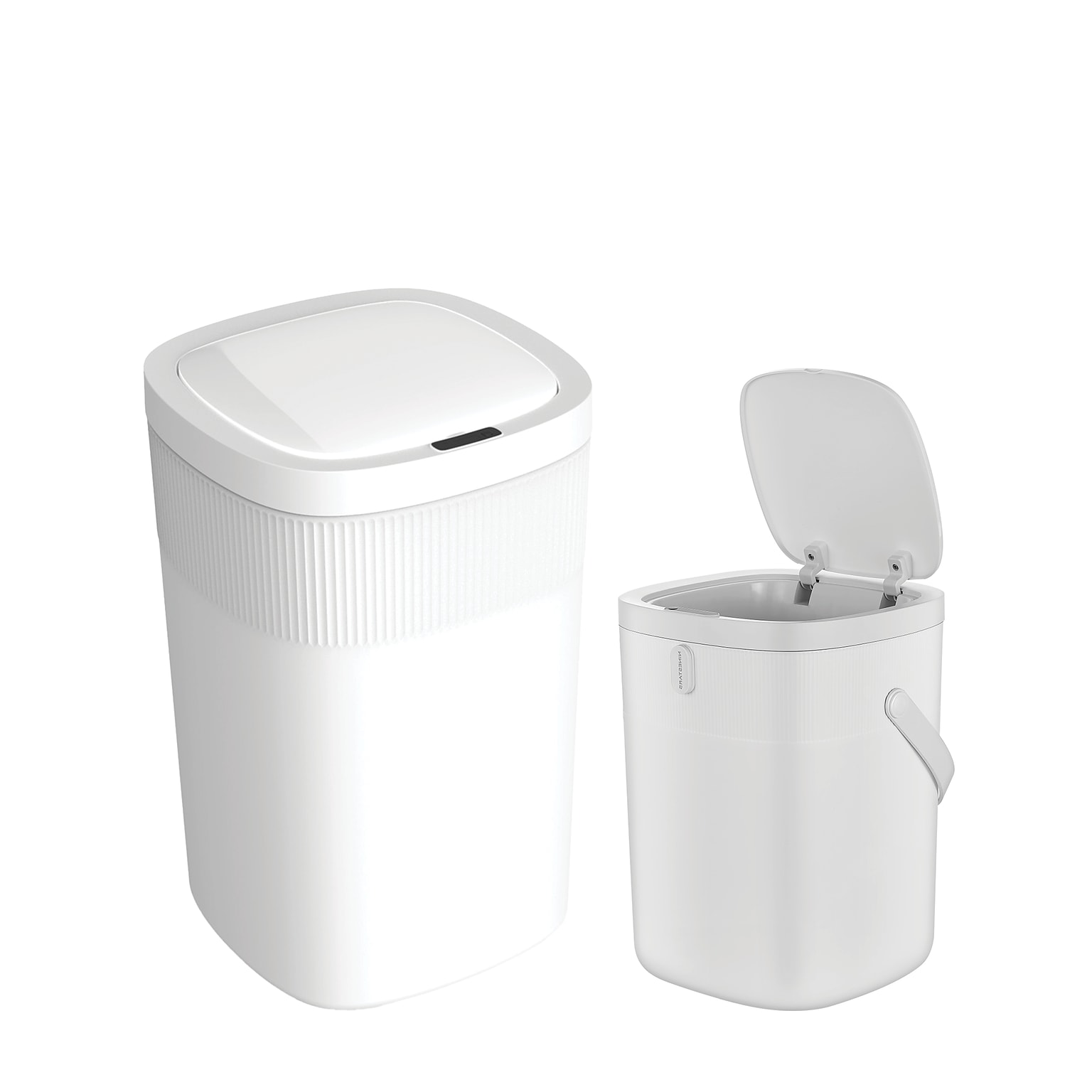 NineStars Plastic Indoor Automatic Sensor Trash Can Set, 13 Gallons & 3.2 Gallons, White, (CB-DZT-50-36/12-36WH)