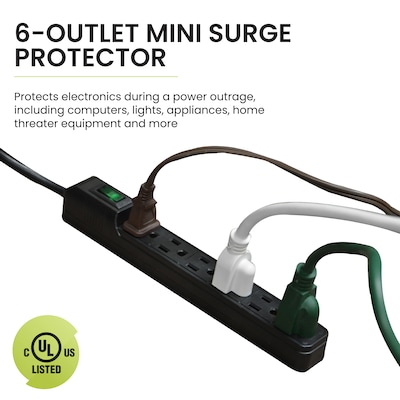 GoGreen Power 6 Outlet Mini Surge Protector, 2' Cord, White (GG-16103MIN)