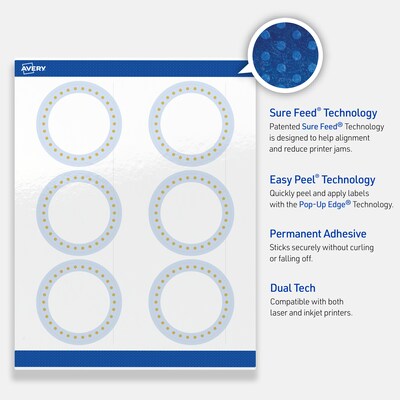 Avery Laser/Inkjet Circle Multipurpose Labels, 3" Dia., White, 60/Pack (S00-DMD)