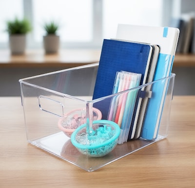 Azar Small Plastic Storage Bin with Handles, 5.12" x 7.75"x 6.25", Clear, 4/Pack (556742-4PK)