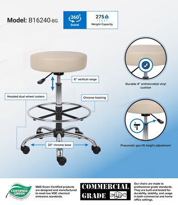 Boss® CareSoft Medical/Drafting Stool; Beige