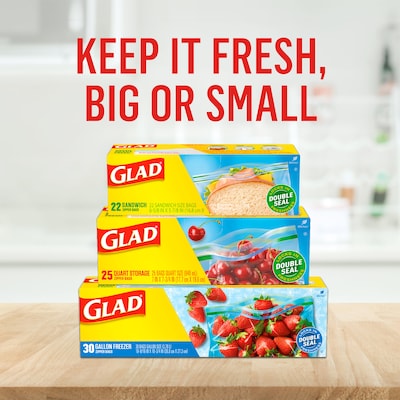 Glad Zipper Storage Bags, Quart, 25/Box (55052)
