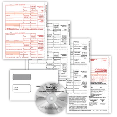 ComplyRight TaxRight 2023 1099-MISC Tax Form Kit with eFile Software & Envelopes, 4-Part, 25/Pack (SC6103ES25)