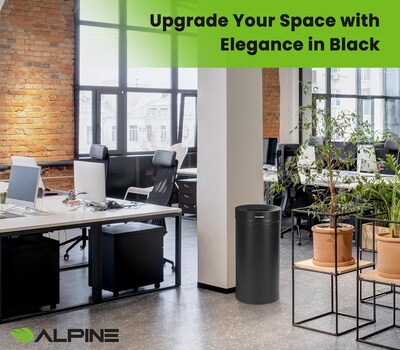 Alpine Industries Stainless Steel Trash Can, 27 Gallon, Black (ALP475-27-BLK)