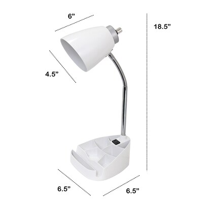 Creekwood Home Sleek Essentials 18.5" Flexible Coordinating Desk Lamp with Charging Outlet and Storage, White (CWD-1005-WH)