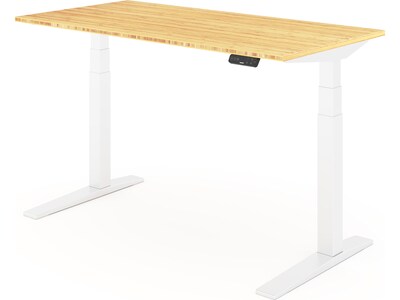 FlexiSpot E7 Pro 55W Electric Adjustable Standing Desk, Bamboo/White (E7WPRO5528-LBZB)