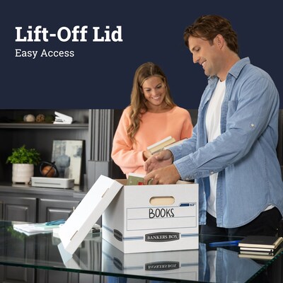Bankers Box Easylift Corrugated File Storage Boxes, Lift-Off Lid, Letter/Letter Size, White/Blue, 12/Ct (0006301)