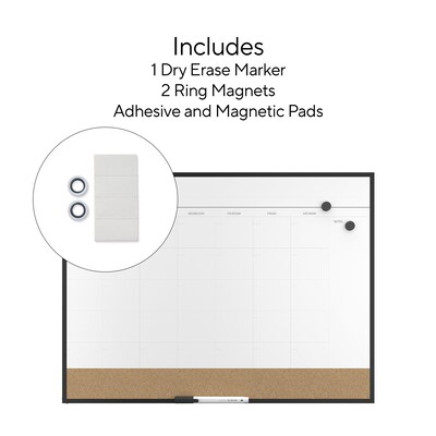 TRU RED Magnetic Steel Dry Erase Combo Board, Black Aluminum, 17" x 23" (TR61193)