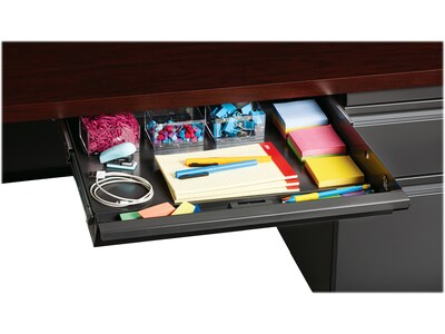 Hirsh 48"W Single-Pedestal Desk, Charcoal/Mahogany (20093)